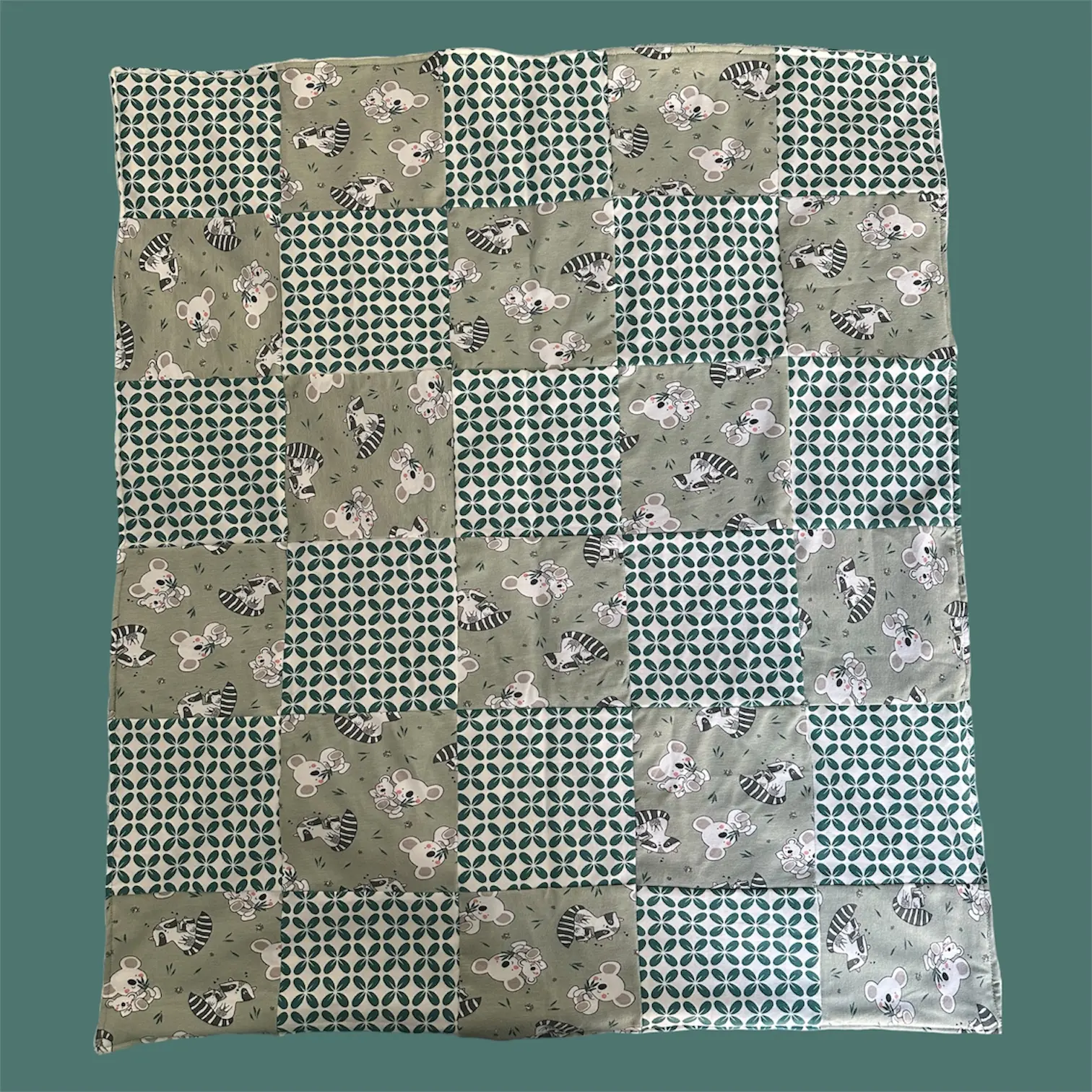 Couverture patchwork koala vert